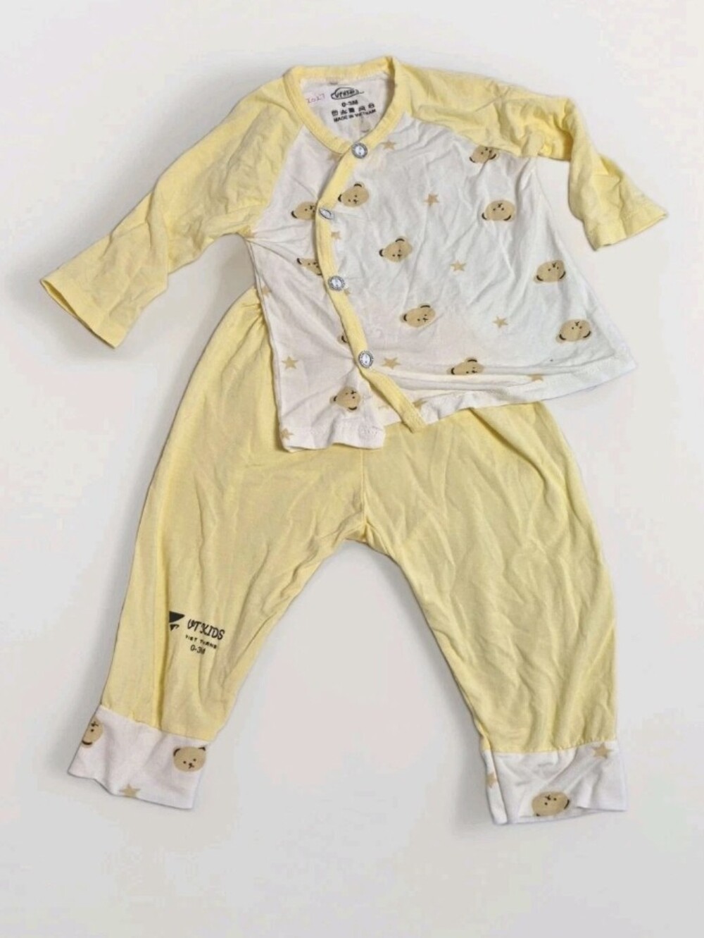 VT Kids Yellow Teddy Bear Stars Asymmetric Pajamas Set 0-3M Infant Cotton Sleep